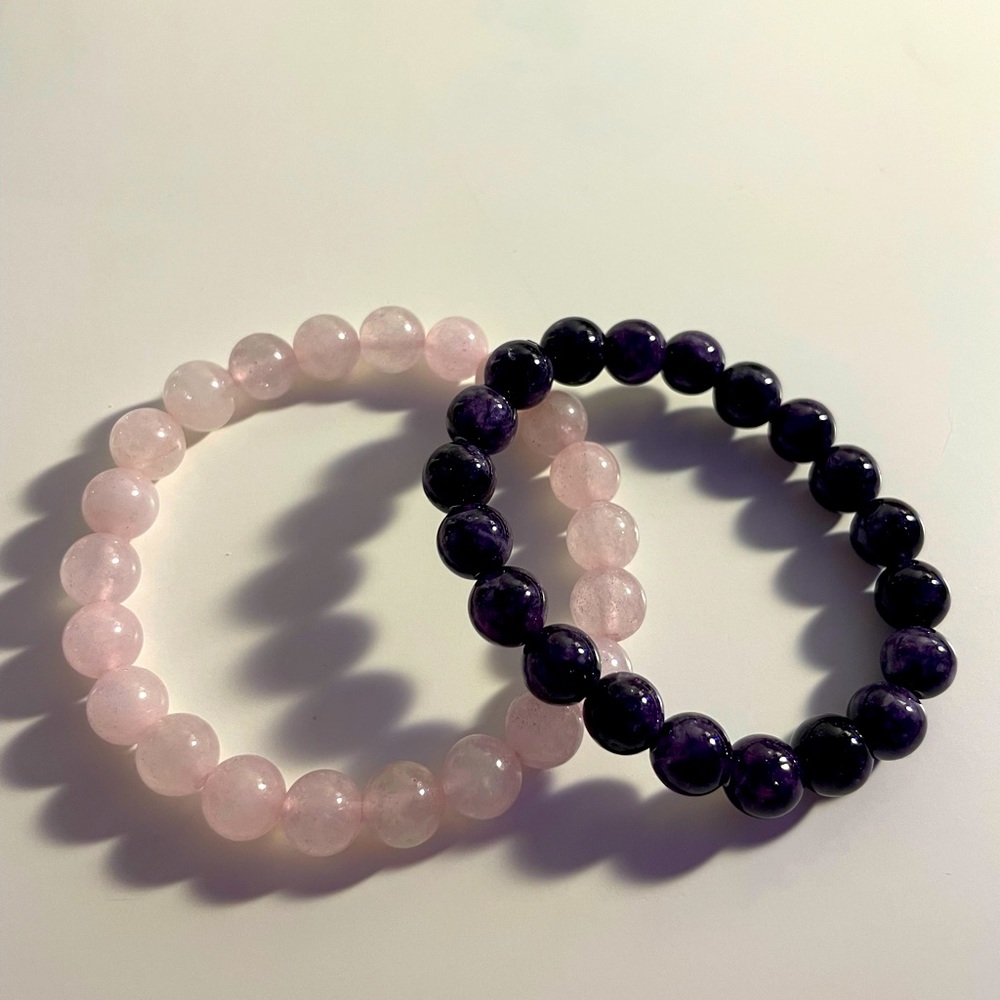 Amethyst & Rose Quarts 2 set bracelets